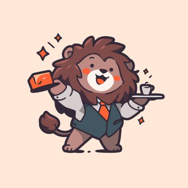 Bir fincan çay ile sevimli çizgi film kaplanı.