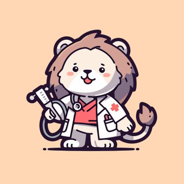 Şırınga tutan sevimli çizgi film kedisinin vektör çizimi