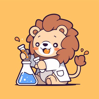 Bilim çizgi filmi çizimi olan sevimli bir aslan.