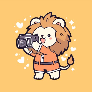 Büyük kameralı sevimli kaplan karakteri.