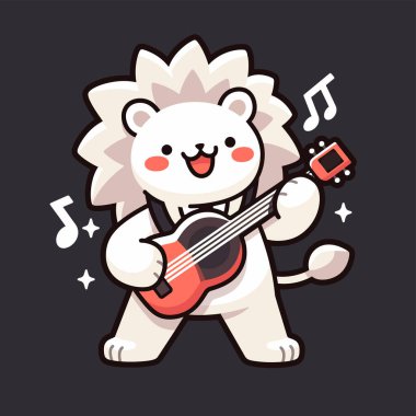 Gitarla oynayan sevimli aslan.