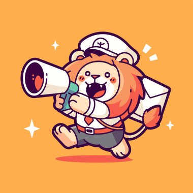 Megafonlu şirin bir çizgi film köpeği. hayvan karakteri