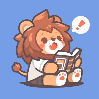 Vektör illüstrasyonu, sandalyede oturan, kitaplı şirin çizgi film karakteri..