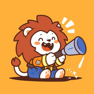 Megafon vektör illüstrasyonlu şirin çizgi film kaplanı.