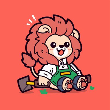 Yay ve çiçekli küçük sevimli bir aslan.