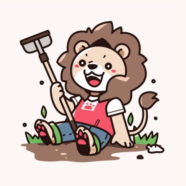 Küçük şirin Aslan karikatür vektör çizimi.