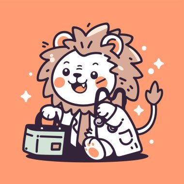 Sırt çantası ve kedisi olan sevimli bir kaplan. Hayvan çizgi film karakteri. vektör illüstrasyonu