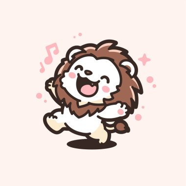 Güzel aslan vektör çizimi. Çizgi film hayvanı. Çocuklar için vektör illüstrasyonu - tişört, baskı, kart, poster, kart, çıkartma, çıkartma,