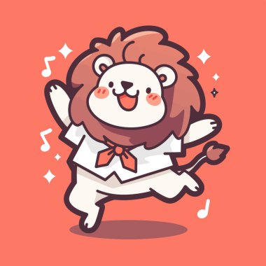 Fiyonklu şirin bir aslan. Düz çizgi film tarzında vektör illüstrasyonu.