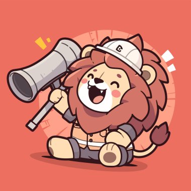 Elinde megafon tutan sevimli kaplan maskotunun vektör çizimi ve zafer işareti.