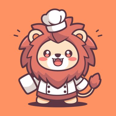 Sevimli çizgi film aslan şef vektör tasarımı