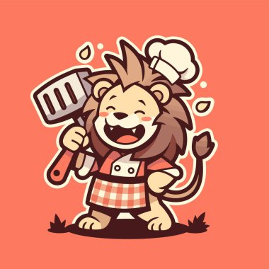 Sevimli çizgi film aslan şef vektör çizimi
