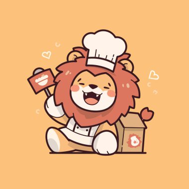 Sevimli çizgi film şefi kutuda yemek tutuyor..