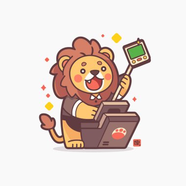 Dizüstü bilgisayarı olan sevimli kaplan. vektör illüstrasyonu