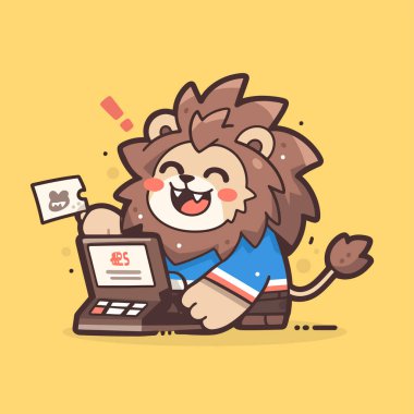 Mutlu kaplan dizüstü bilgisayar tutuyor..