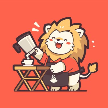 Kahve vektörü illüstrasyonlu şirin bir aslan..