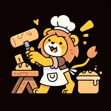 Elinde aslan olan sevimli çizgi film karakterinin vektör çizimi