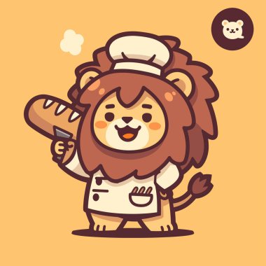 Sevimli aslan şefi maskot vektörü.