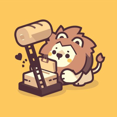 Büyük bir kutuda kedisi olan sevimli çizgi film kaplanının vektör çizimi. Tebrik kartı, poster, tişört baskısı, çıkartma için uygun