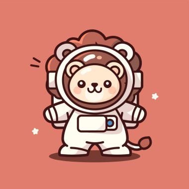 Bir astronotla birlikte sevimli bir astronot. vektör illüstrasyonu.