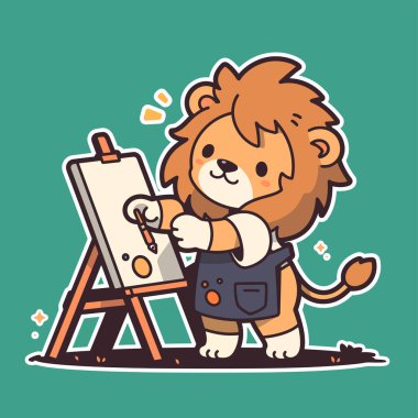 Fırçalı aslan sanatçısı, karikatür çizimi