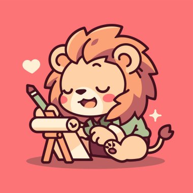 Güzel çizgi film aslan karakter vektör tasarımı. çizgi film illüstrasyonu