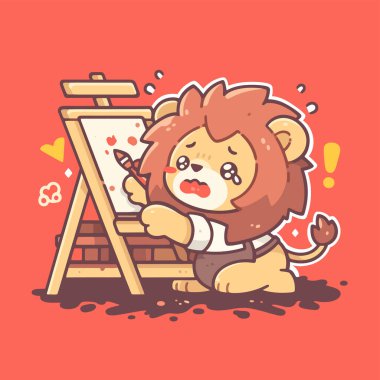 Çizgi film karakteri. Küçük sevimli kaplan fırça tutuyor.