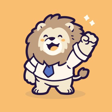 Sevimli aslan karakteri. çizgi film maskotu vektör illüstrasyonu