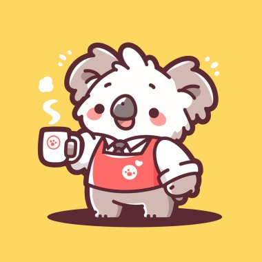 Fincanda beyaz bir köpeğin şirin karikatürü.