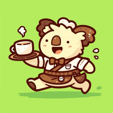 Bir fincan kahveyle küçük ayının sevimli çizgi film karakteri