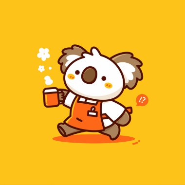 Elinde kahve fincanı tutan sevimli pandanın vektör çizimi