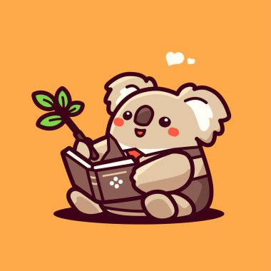 Güzel koala kitap okuyor. vektör karikatür çizimi.