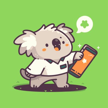 Elinde telefon olan sevimli karikatür doktoru, vektör çizimi.