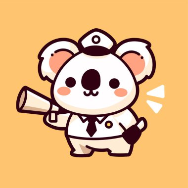 Steteskoplu şirin beyaz panda. Hayvan çizgi film maskotu. T-shirt tebrik kartı, tebrik kartı veya poster için izole vektör çizimi