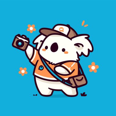 Kameralı sevimli hayvan fotoğrafçısı. vektör düz çizgi film illüstrasyonu.