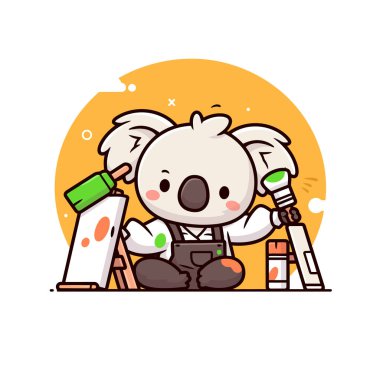 Elinde fırça tutan sevimli çizgi film koalası.