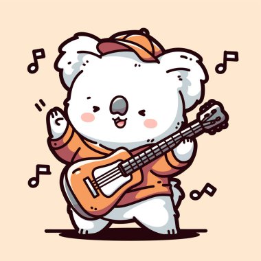 Gitar vektör çizimi yapan sevimli ayı çizgi filmi