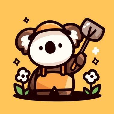 Sevimli panda elinde kürek ve ayı çizgi filmi