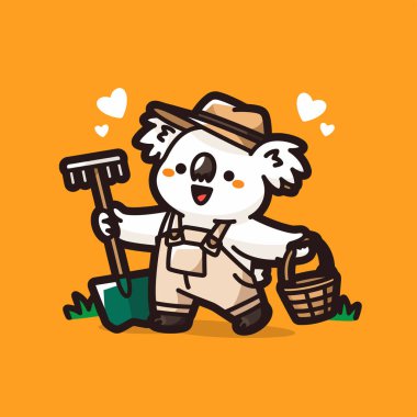 Alet edevat taşıyıcısı olan sevimli çizgi film çiftçisi. çizgi film karakteri izole edildi.