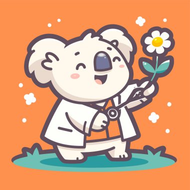 Çiçekli şirin bir panda. vektör çizgi film karakteri arkaplanda izole edildi.