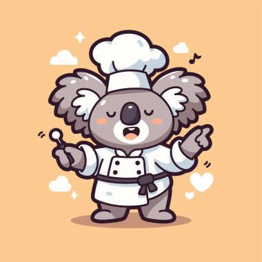 Şapkalı sevimli çizgi film şefi. vektör illüstrasyonu