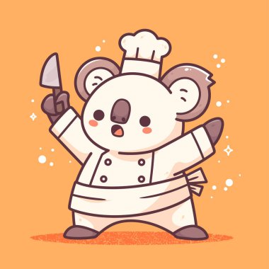 Sevimli şef karakter aşçılığı. El çizimi karikatür çizimi.