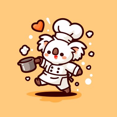 Çizgi film şefinin vektör çizimi. Elinde tava var.