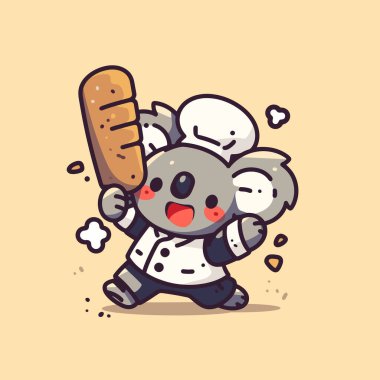 Beyaz arka planda kocaman bir gülümsemesi olan Fransız ekmeğinin çizgi film karakteri çizimi..