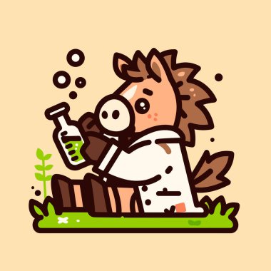 Bardak içen bir ineğin çizgi film karakterinin vektör çizimi