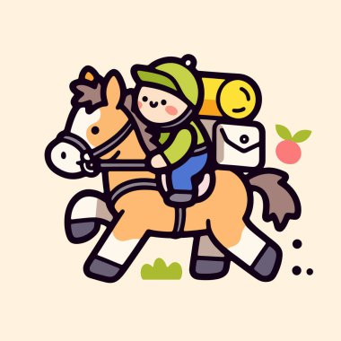 Renkli arka planda izole edilmiş şirin çizgi film karakteri biniciliğinin vektör çizimi