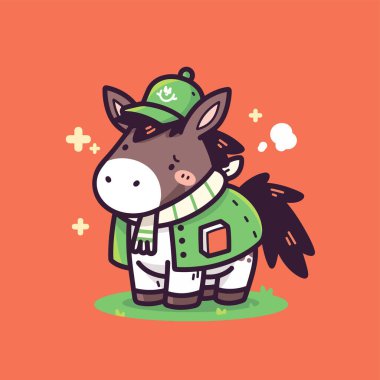 Noel şapkalı çizgi film atı. vektör illüstrasyonu