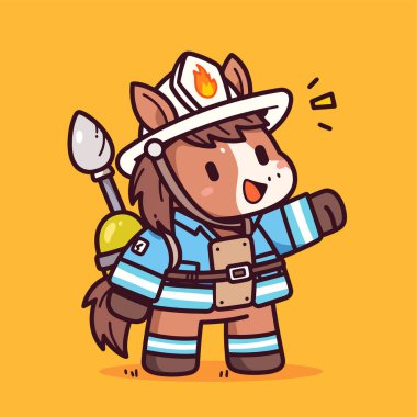 Güzel bir çizgi film itfaiyecisi miğfer tutuyor.