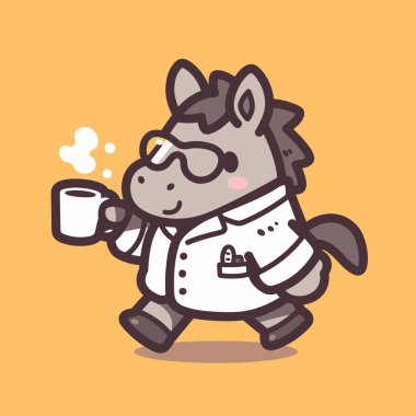 Bir fincan çayla birlikte gözlüklü sevimli çizgi film köpeği.