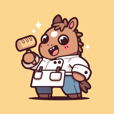 Fırçası ve bıçağı olan sevimli bir köpek. Çizgi film karakteri çizimi. vektör illüstrasyonu